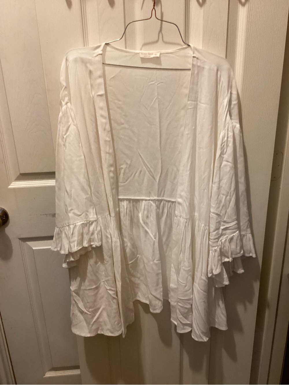 Flowy White Ruffle Sleeve open front Women's Top